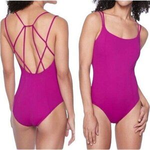 Athleta Cortes Strappy One Piece Swimsuit Size XS Vibrant Fuschia UPF 50+ Pool